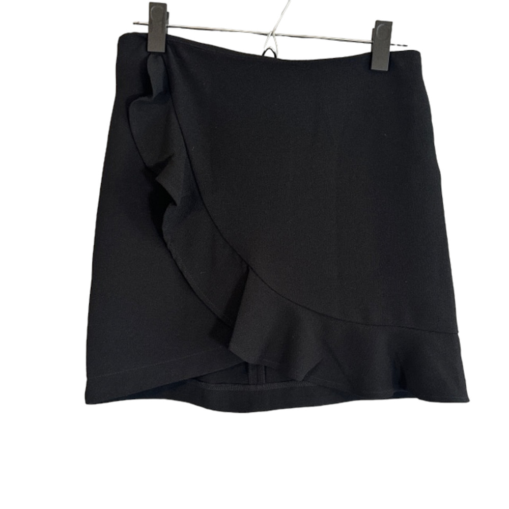 Olivaceous Black Asymmetrical Ruffle Zipper Back Mini Skirt Women Sz S